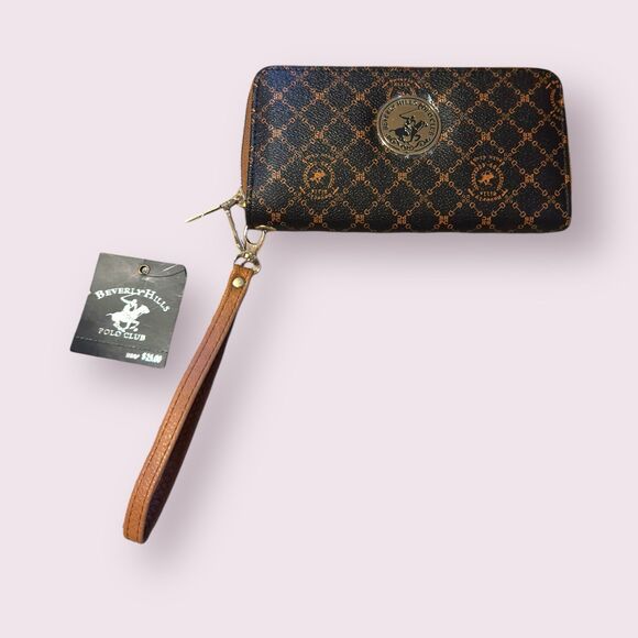 Beverly Hills Polo Club Long Wallet With Strap Color Brown New - Picture 1 of 7